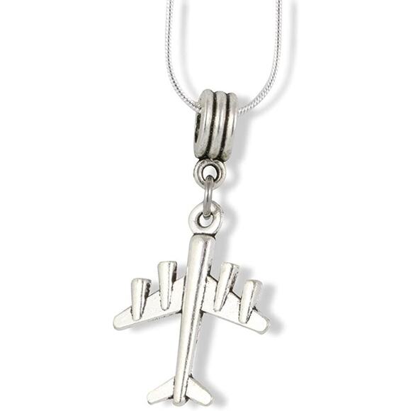Airplane with 4 engines Charm Snake Chain Necklace - Picture 1 of 4